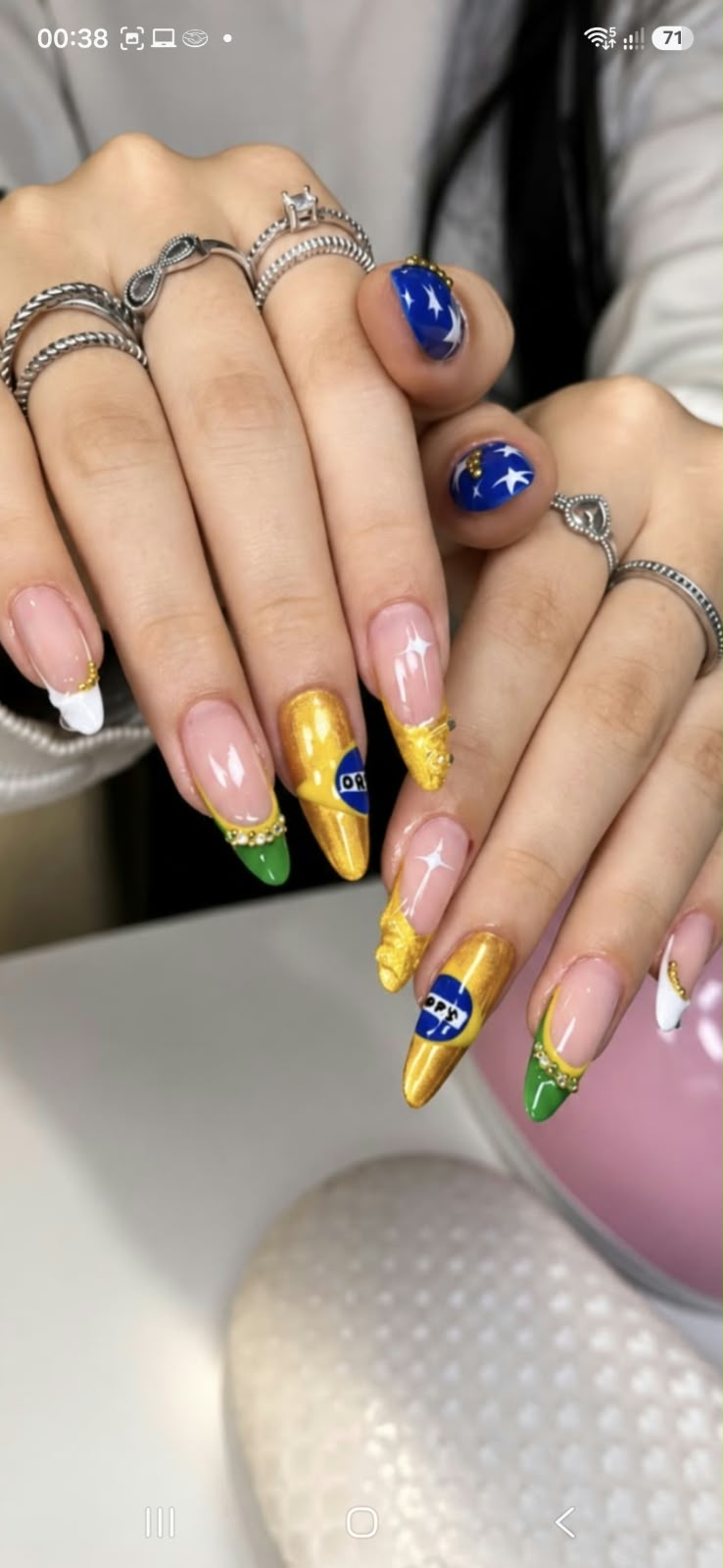 Nail Art Brasil Verde e Amarelo